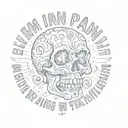 a skull with the words i'm in pain , wanna put ten shots in my brain   tattoo design idea