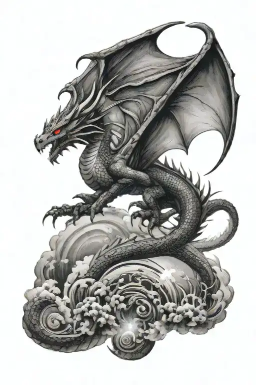 A dragon soaring through the night sky representing perseverance  tattoo design idea