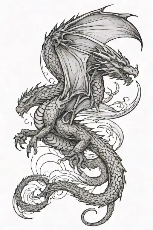 A dragon flying through the night sky, embodying the idea of perseverance never giving up tattoo design idea