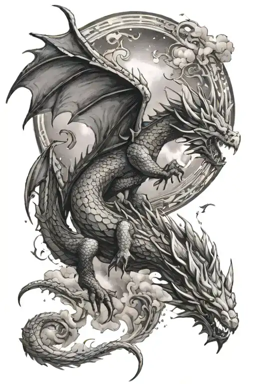 A dragon soaring through the night sky representing perseverance  tattoo design idea