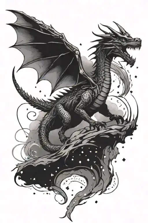 A dragon soaring through a starry sky, embodying the idea of perseverance leading to new heights tattoo design idea