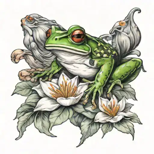 cook a frog and a witch's flower tattoo design idea