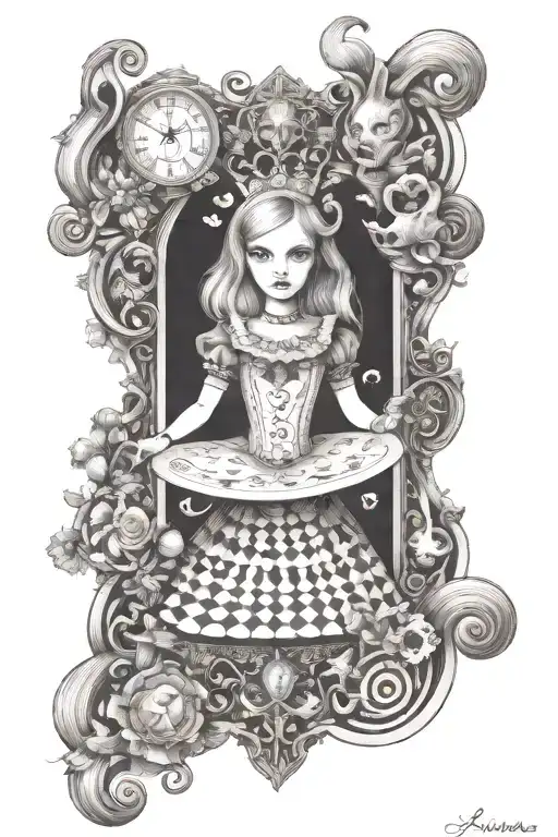 Alice in Wonderland on the upper arm tattoo design idea