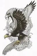 Design a tattoo of a hawk challenging the dragon. tattoo design idea