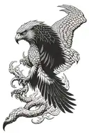 Design a tattoo of a hawk challenging the dragon. tattoo design idea