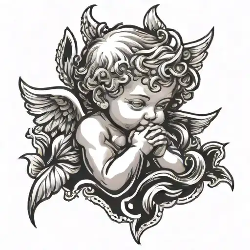 cherub vector angel praying looking down chicano style tattoo tattoo design idea