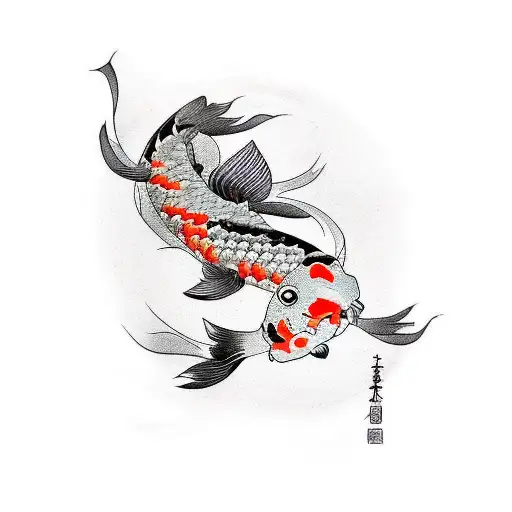 koi fish black with bird tattoo design idea