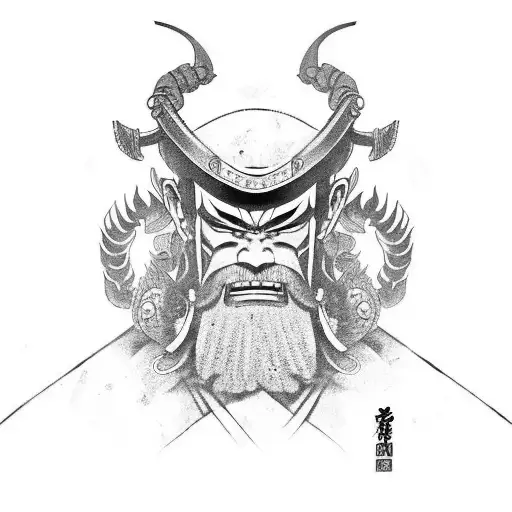 samurai with oni mask  tattoo design idea
