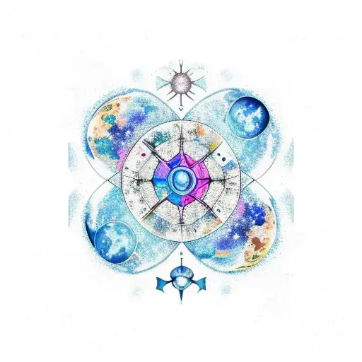 Celestial map with Gemini constellation and blue butterflies tattoo design idea