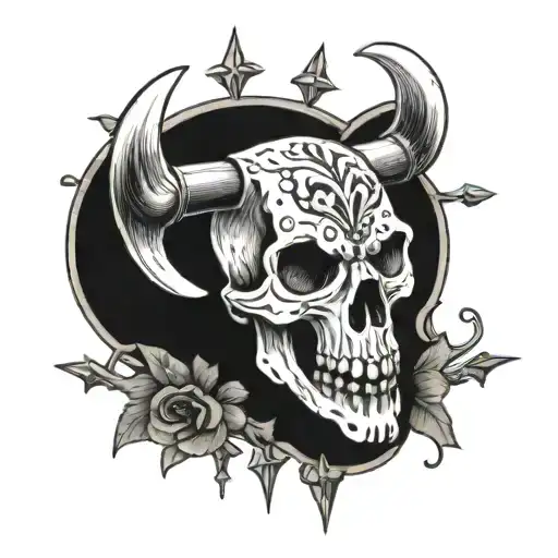 animal skull barbell tattoo design idea