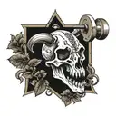 animal skull barbell tattoo design idea