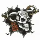 animal skull barbell tattoo design idea