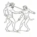 David vs goliath fighting but Goliath is a demon   tattoo design idea