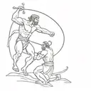 David vs goliath fighting but Goliath is a demon   tattoo design idea