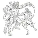 David vs goliath fighting but Goliath is a demon   tattoo design idea