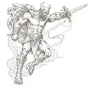 David vs goliath fighting but Goliath is a demon   tattoo design idea