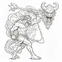 David vs goliath fighting but Goliath is a demon   tattoo design idea