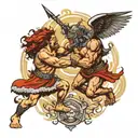 David vs goliath fighting but Goliath is a demon   tattoo design idea