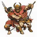 David vs goliath fighting but Goliath is a demon   tattoo design idea