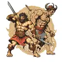 David vs goliath fighting but Goliath is a demon   tattoo design idea
