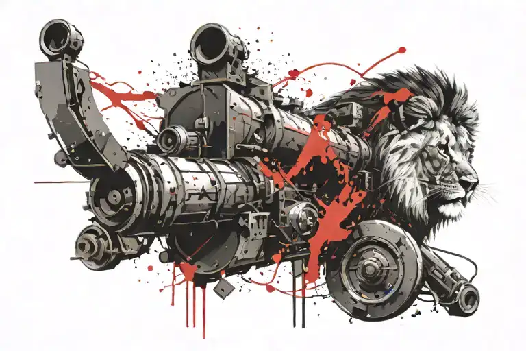 cannon on one side and lion on other facing each other  tattoo design idea