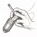 A skeletal hand holding a microphone with dark trap lyrics swirling around it tattoo design idea