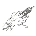A skeletal hand holding a microphone with dark trap lyrics swirling around it tattoo design idea