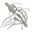 A skeletal hand holding a microphone with dark trap lyrics swirling around it tattoo design idea