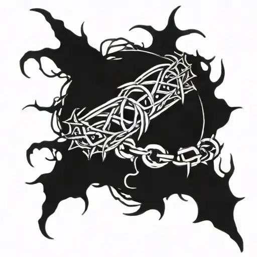 crown of thorns handcuffs tattoo design idea