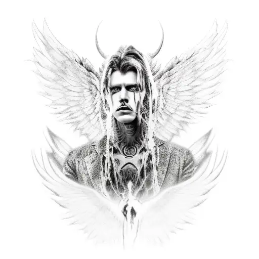 Fallen angel Lucifer, showing duality with half angel half demon tattoo design idea