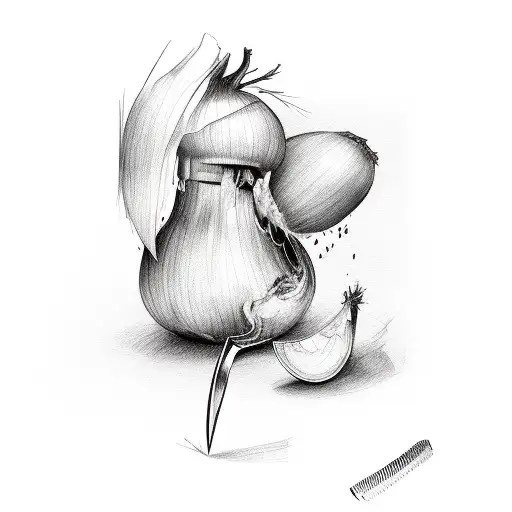 knife chopping a crying onion tattoo design idea