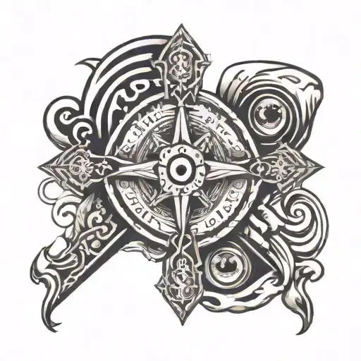 christian cross and eyes representing the fate and the mission one has thanks to god  tattoo design idea