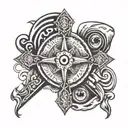 christian cross and eyes representing the fate and the mission one has thanks to god  tattoo design idea