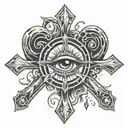 christian cross and eyes representing the fate and the mission one has thanks to god  tattoo design idea