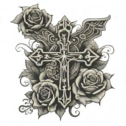 romans 12:21 verse written and a cross tattoo design idea