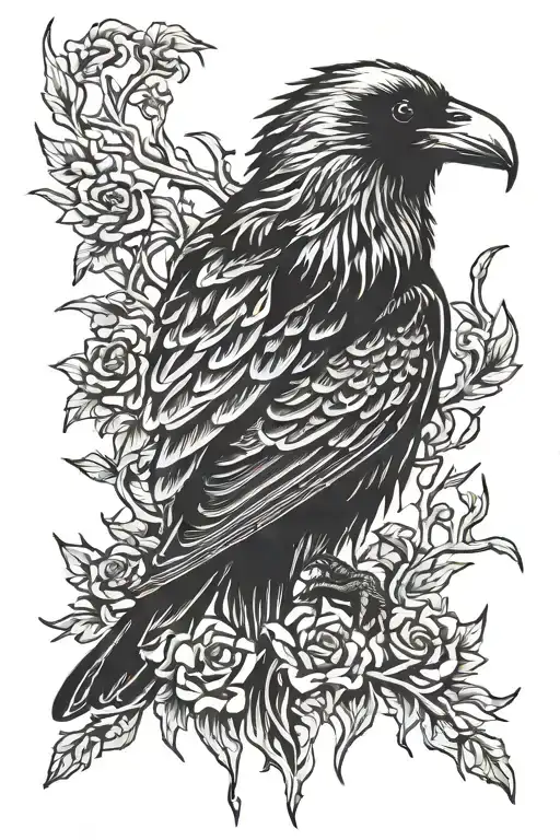 undead raven tattoo design idea