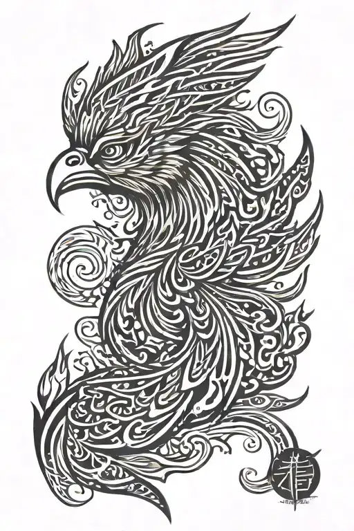 phoenix silhouette and flames tattoo design idea