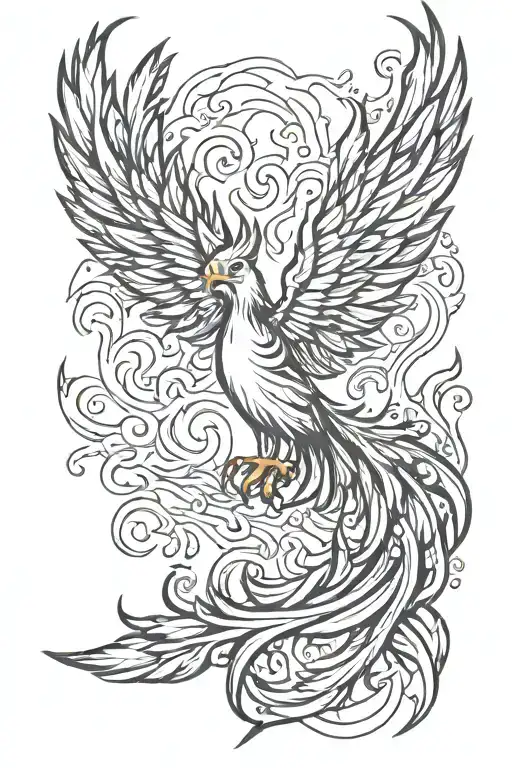 phoenix silhouette and flames tattoo design idea