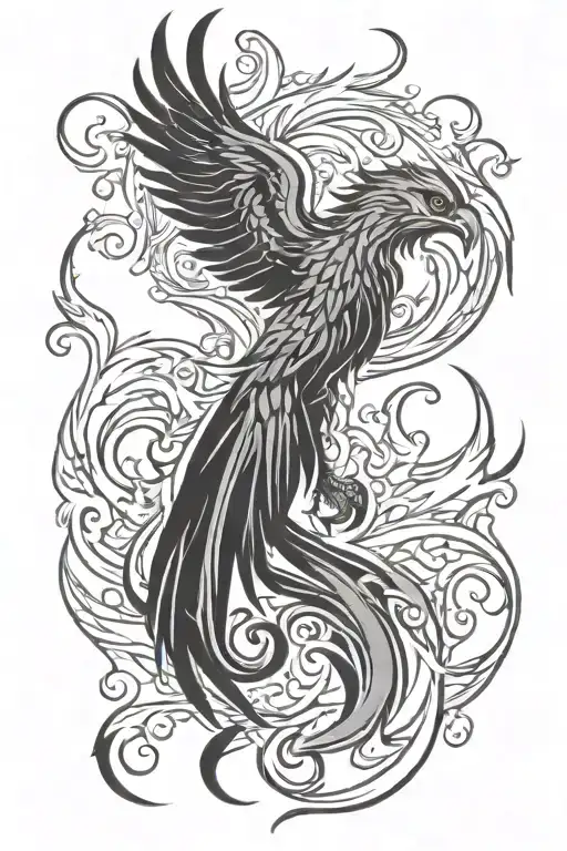 phoenix and flames tattoo design idea