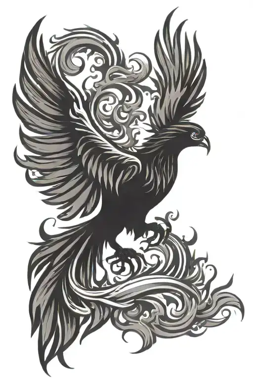 phoenix silhouette and flames tattoo design idea