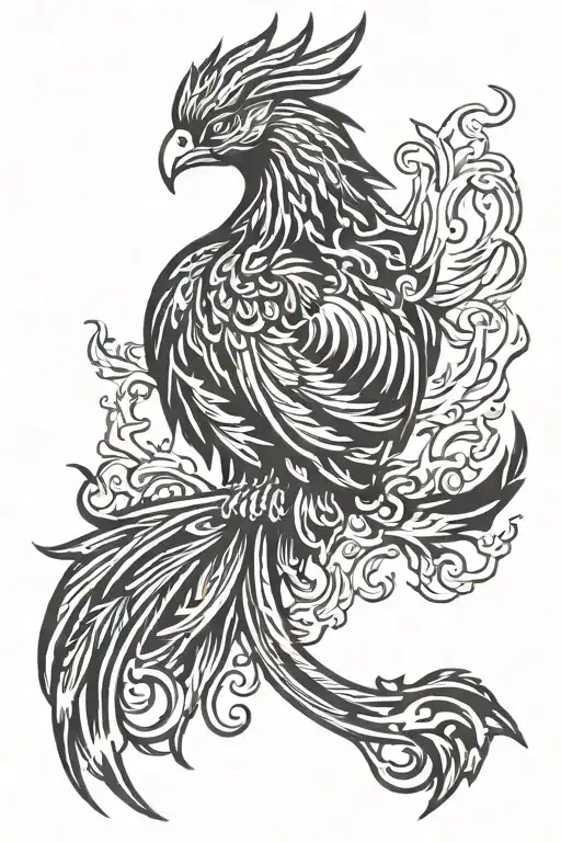 phoenix silhouette and flames tattoo design idea