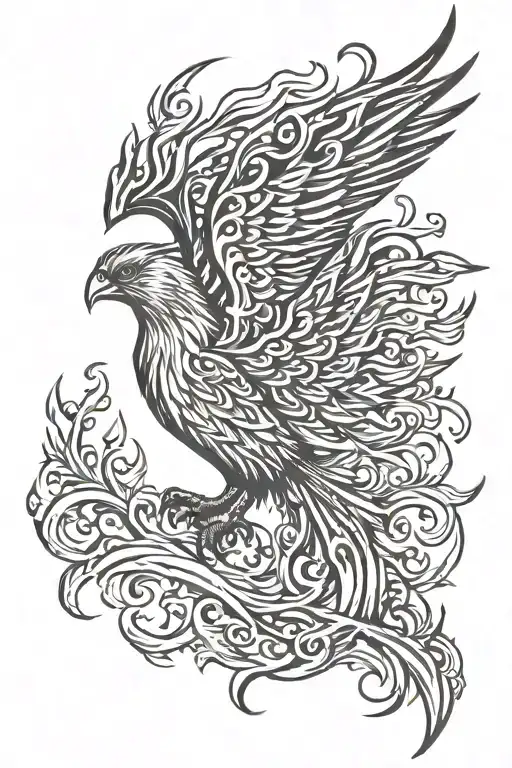 phoenix silhouette and flames tattoo design idea