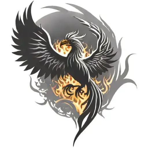 phoenix silhouette and flames tattoo design idea