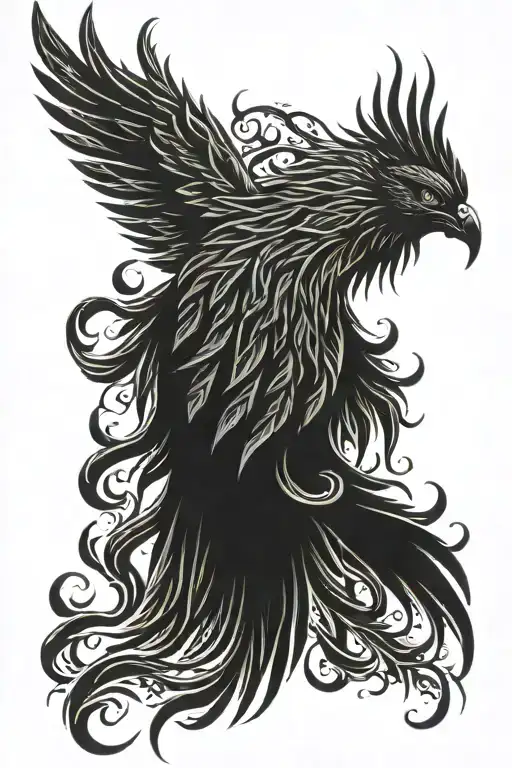 phoenix silhouette and flames tattoo design idea