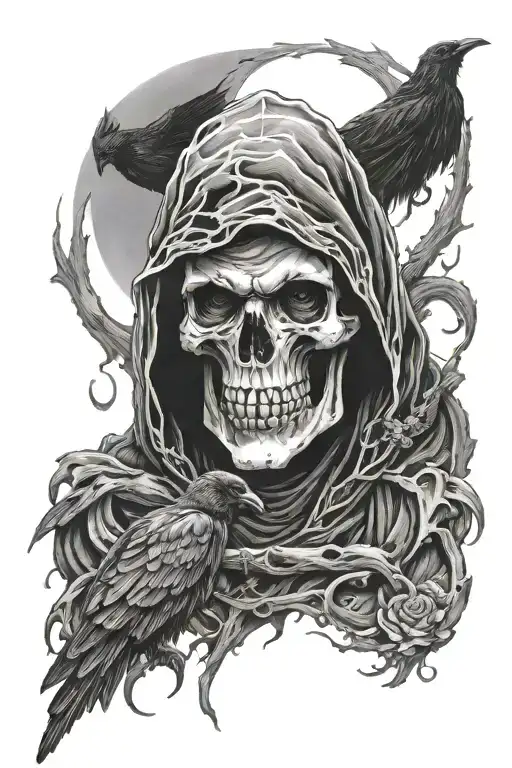 grim reaper and raven tattoo design idea