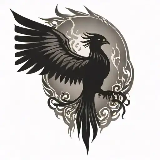phoenix silhouette and flames tattoo design idea