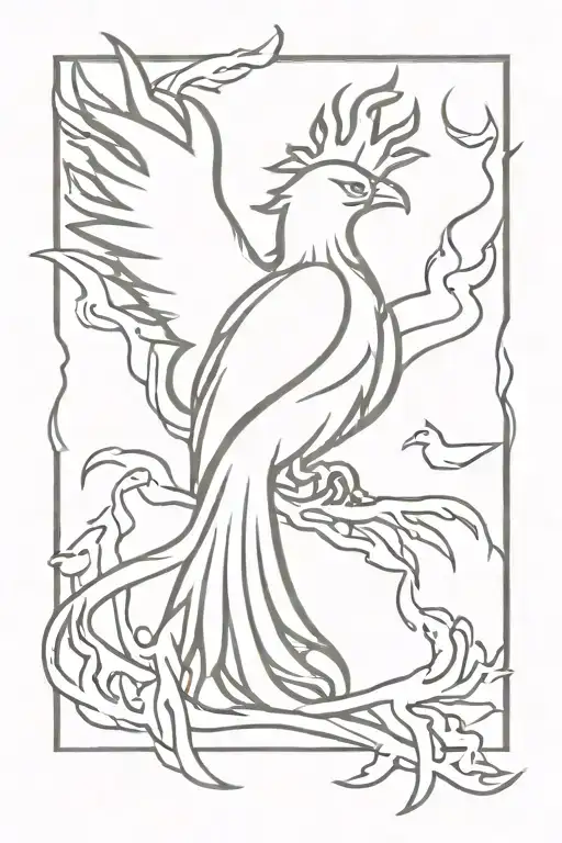 phoenix silhouette and flames tattoo design idea