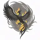phoenix silhouette and flames tattoo design idea
