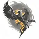 phoenix silhouette and flames tattoo design idea