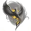 phoenix silhouette and flames tattoo design idea